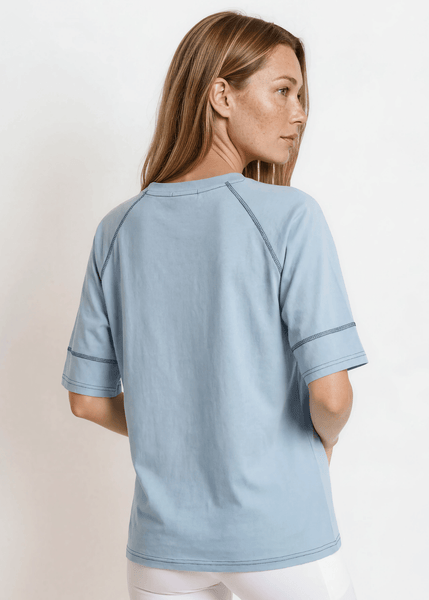 Evelyn Exposed Stitch Tee in Denim Blue - Image 3