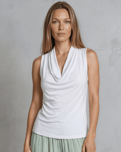 Nikki Cowl Neck Jersey Top - White