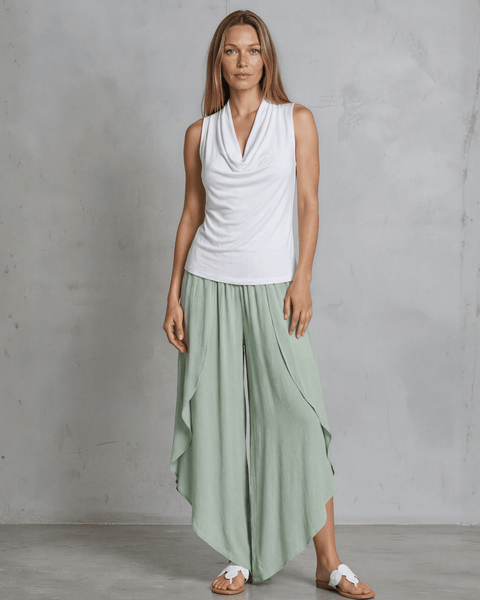 Nikki Cowl Neck Jersey Top - White - Image 3