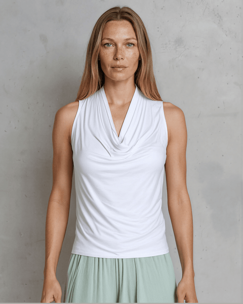Nikki Cowl Neck Jersey Top - White - Image 4