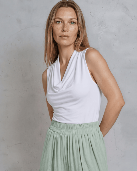 Nikki Cowl Neck Jersey Top - White - Image 5