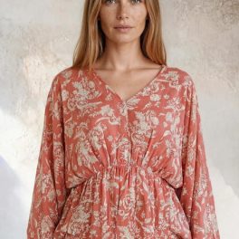 Rose V-Neck Floral Print Peasant Blouse