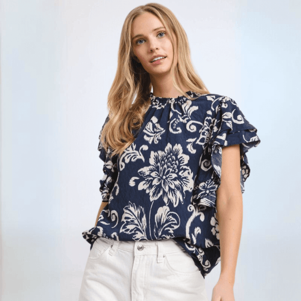 Navy Flutter Sleeve Top CLEARANCE FINAL SALE - Image 4