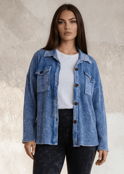 Denim Blue Plus Size Vintage Wash Cotton Shacket - CLEARANCE FINAL SALE - Image 3