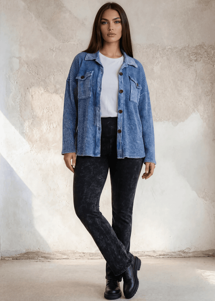 Denim Blue Plus Size Vintage Wash Cotton Shacket - CLEARANCE FINAL SALE - Image 2