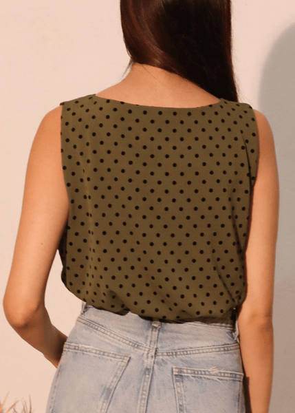 Flocked Polka Dot Bubble Crop Top in Olive - Image 2
