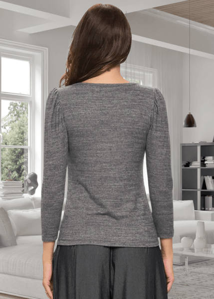Celine 3/4 Puff Sleeve V-Neck in Mocha Gray - Image 2