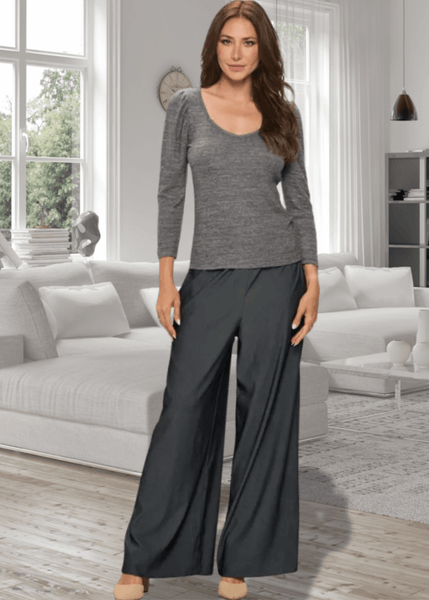 Celine 3/4 Puff Sleeve V-Neck in Mocha Gray - Image 5