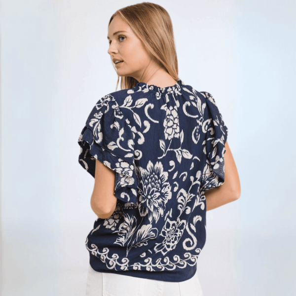 Navy Flutter Sleeve Top CLEARANCE FINAL SALE - Image 2