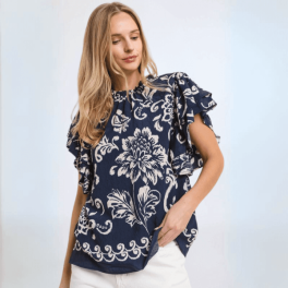 Navy Flutter Sleeve Top CLEARANCE FINAL SALE