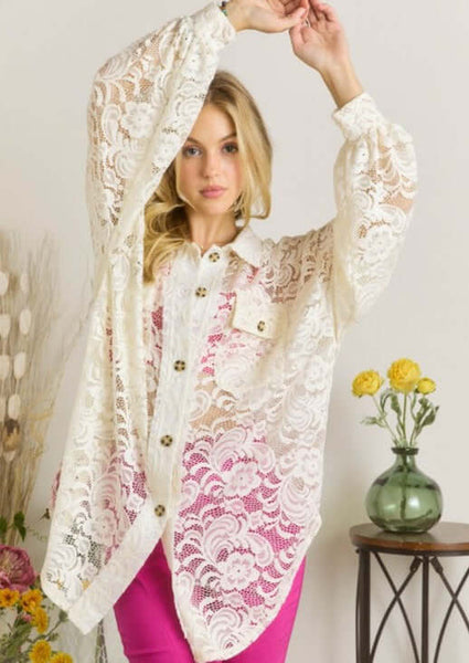 A Vacation Accessory Lace Button Down Shirt - Clearance Final Sale - Image 4