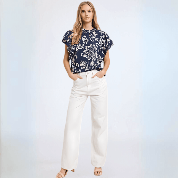 Navy Flutter Sleeve Top CLEARANCE FINAL SALE - Image 3