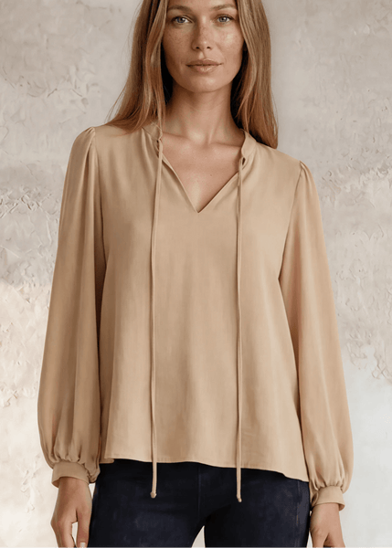 Champagne Matte Crepe Peasant Top