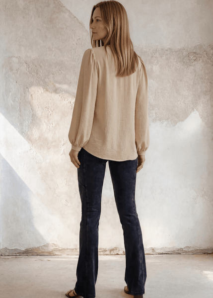 Champagne Matte Crepe Peasant Top - Image 2