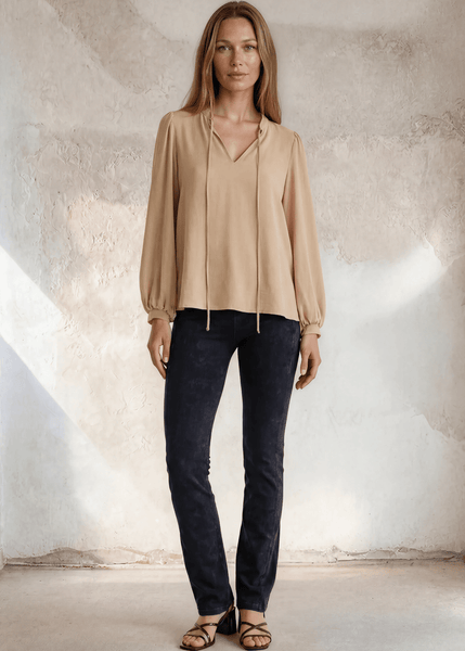 Champagne Matte Crepe Peasant Top - Image 3