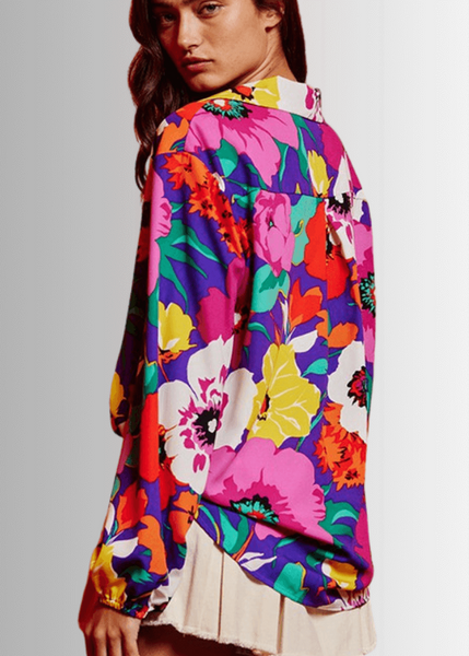 Colorful Floral Button Down Blouse Made in USA - Image 2