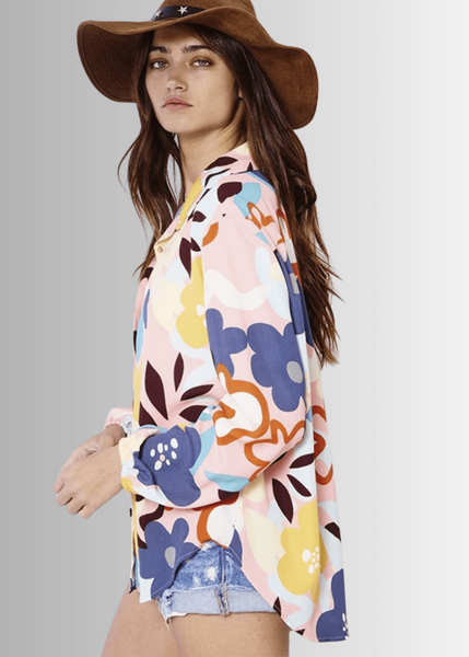 Colorful Floral Button Down Blouse Made in USA - Image 5