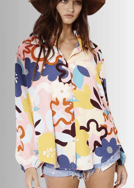 Colorful Floral Button Down Blouse Made in USA - Image 3