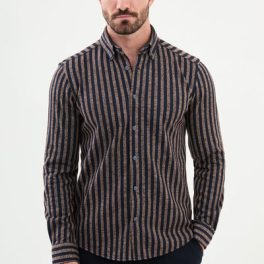 Novara Striped Shirt — Beige and Navy