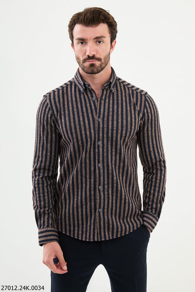 Novara Striped Shirt — Beige and Navy