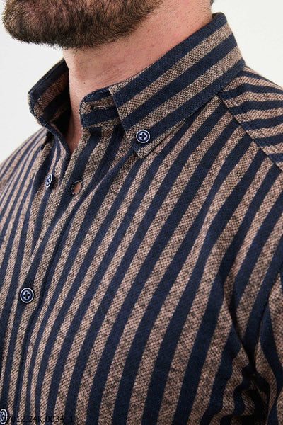 Novara Striped Shirt — Beige and Navy - Image 2