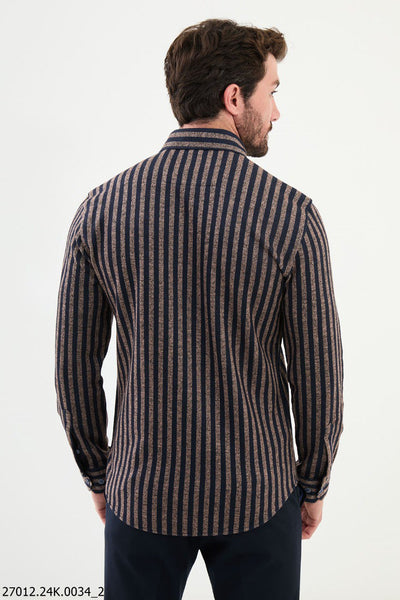 Novara Striped Shirt — Beige and Navy - Image 3