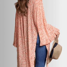 Coral Floral Bell Sleeve Kimono - Clearance Final Sale