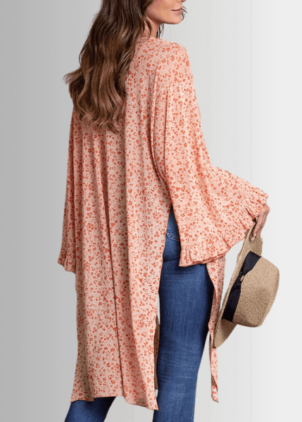 Coral Floral Bell Sleeve Kimono - Clearance Final Sale