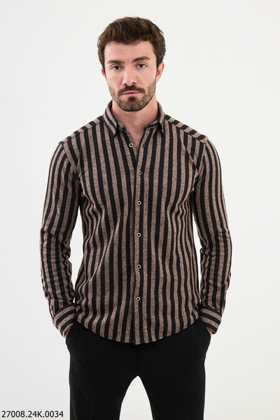 Messina Striped Shirt — Black and Beige