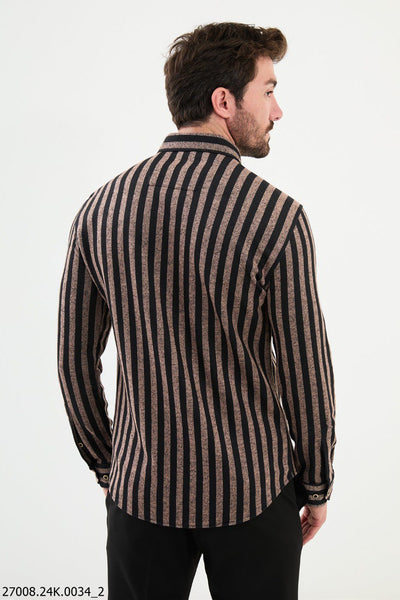 Messina Striped Shirt — Black and Beige - Image 3