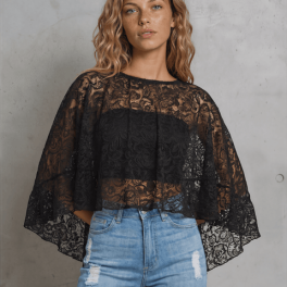 Victoria Black Lace Accent Shawl