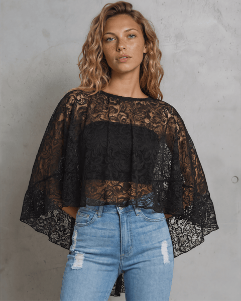 Victoria Black Lace Accent Shawl