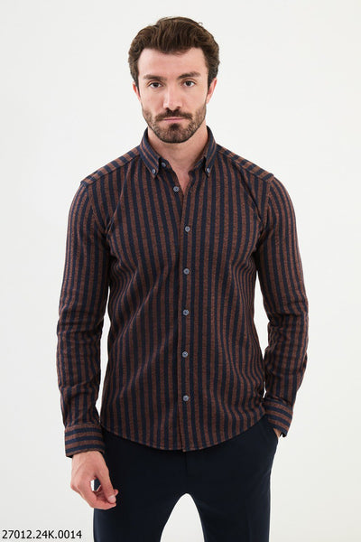 Cuneo Striped Shirt — Brown and Navy