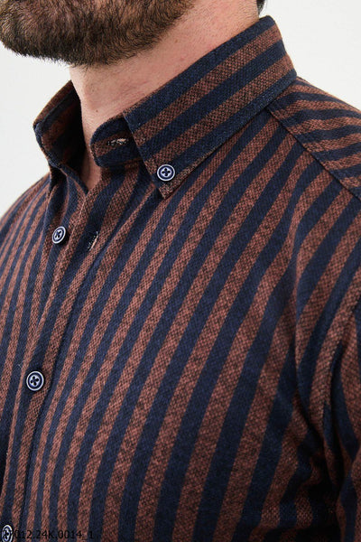 Cuneo Striped Shirt — Brown and Navy - Image 2