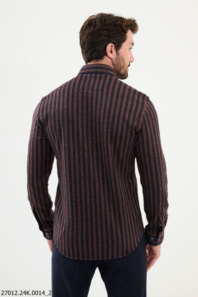 Cuneo Striped Shirt — Brown and Navy - Image 3