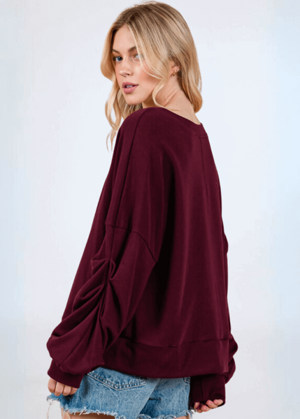 Cabernet Red Sweatshirt with Sleeve Gathering - CLEARANCE FINAL SALE - Image 3