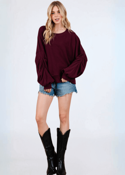 Cabernet Red Sweatshirt with Sleeve Gathering - CLEARANCE FINAL SALE - Image 5