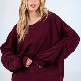 Cabernet Red Sweatshirt with Sleeve Gathering  - CLEARANCE FINAL SALE