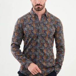 Matera Patterned Shirt — Camel and Blue