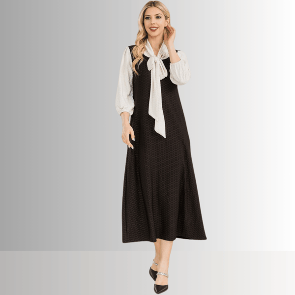 Honeycomb Jersey Classic Bowtie Midi Dress Clearance Final Sale - Image 4