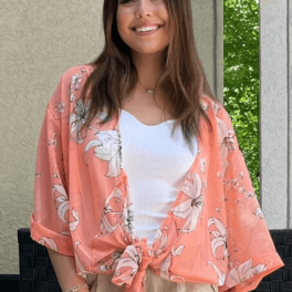 Sheer Floral Tie Front Kimono Cardigan in Coral