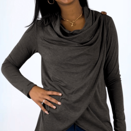 Cross Over Draped Cowl Neck Top - Clearance Final Sale
