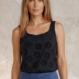 Daisy Embossed Tank Top in Black