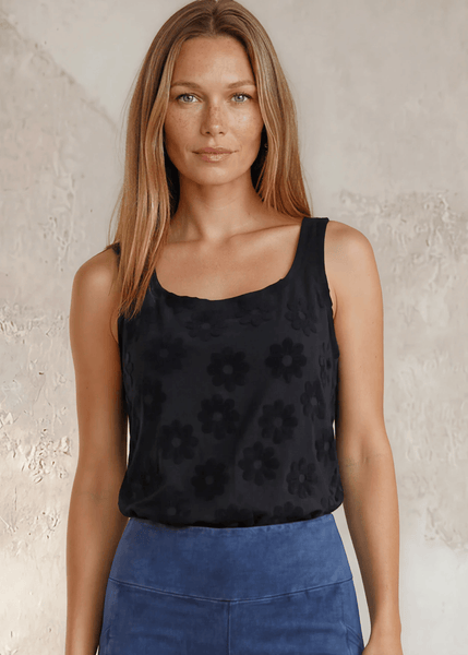 Daisy Embossed Tank Top in Black