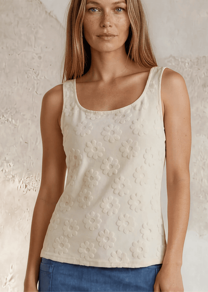 Daisy Embossed Tank Top in Cream