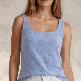 Daisy Embossed Tank Top in Light Blue