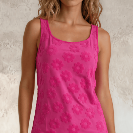 Daisy Embossed Tank Top in Fuchsia
