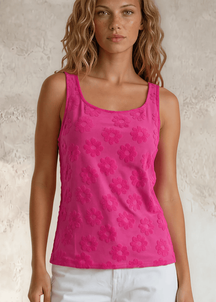 Daisy Embossed Tank Top in Fuchsia