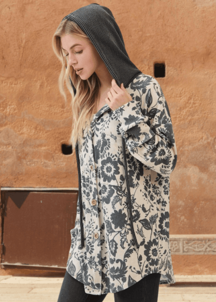 Elise Floral Ribbed Knit Shacket - Clearance Final Sale