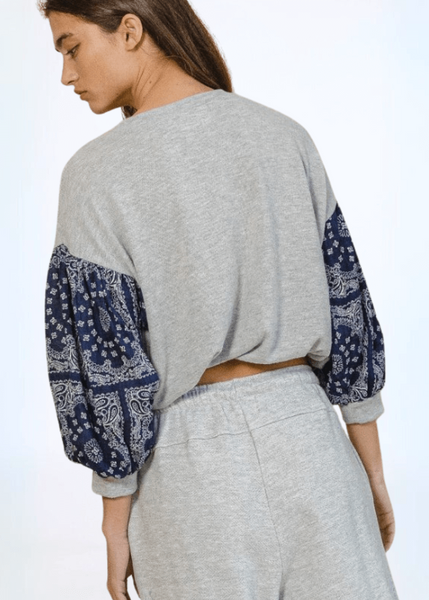 Color Block Paisley Sleeve Cropped Sweatshirt - Clearance Final Sale - Image 4